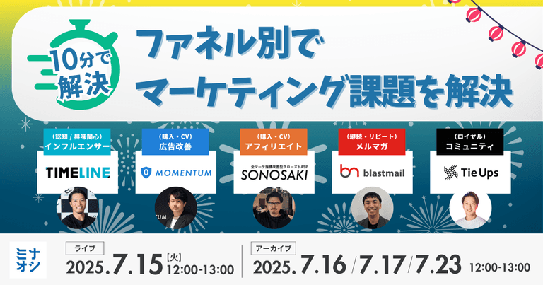 10分で把握！フルファネルで使える厳選マーケツール速習ウェビナー | ミナオシ